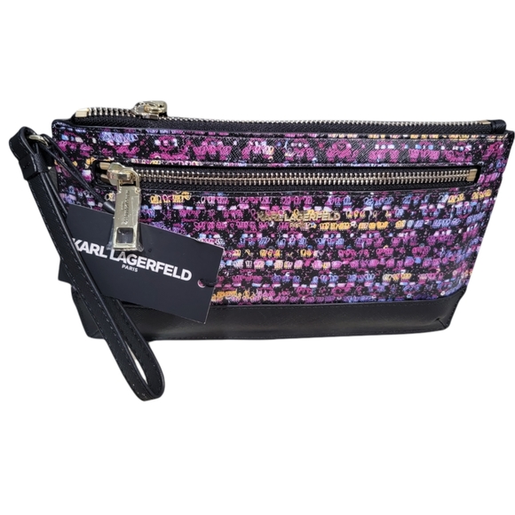 Karl Lagerfeld Handbags - Karl Lagerfeld Double Zip Wallet in Plum Combo